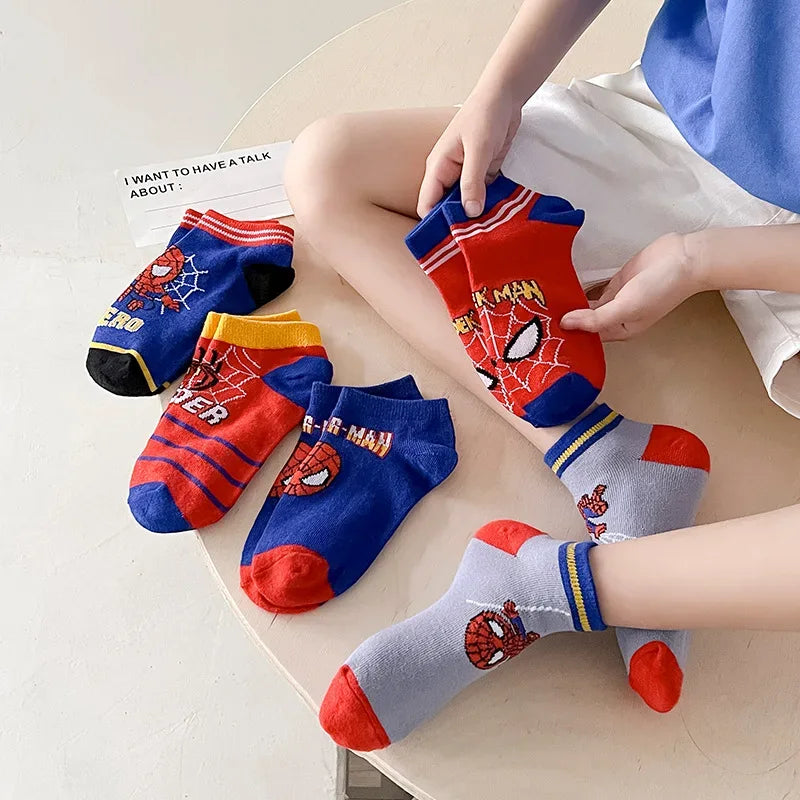 5 Pairs Spiderman Children Socks Anime Kids Boys Short Sock Kawaii Child Cartoon Baby Summer Spring Boat Socks Kids Gift 1-12Y - Zen Fit Plus
