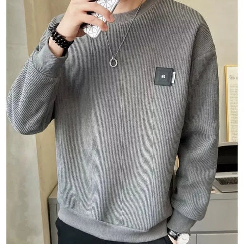 Loose round Neck Texture Pattern Men's Hoodie Solid Color Casual Autumn Wear Comfortable Breathable Street Style Sweatshirt Zen Fit Plus