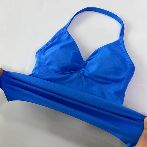 2Pcs Impact Gym Set Women Backless Tank Tops High Waist Scrunch Seamless Shorts Gym Suit Fitness Clothes Activewear Workout Sets - Zen Fit Plus