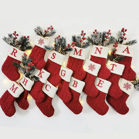 Christmas Socks Knitting Snowflake Letter Stocking Christmas Decoration 2025 For Home Xmas Tree Ornament Gift Navidad Natal 2026 - Zen Fit Plus