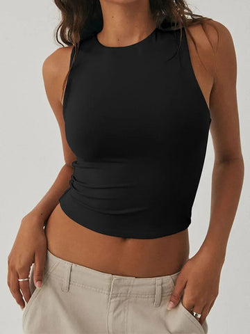 Summer Women Solid Sleeveless Sports Vest Sexy and Fashionable Slim Fit Round Neck Vest Running Sports Yoga Fitness Top Zen fit plus