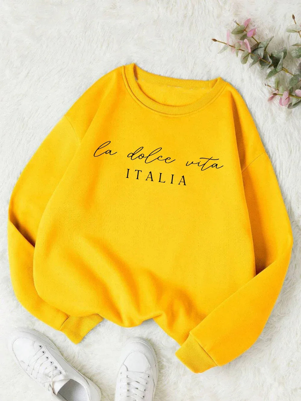 La Dolce Vita Italia Printed Womens Sweatshirt Crewneck Y2K Loose Clothing Multicolor Casual Pullover Fleece All-Match Top - Zen Fit Plus