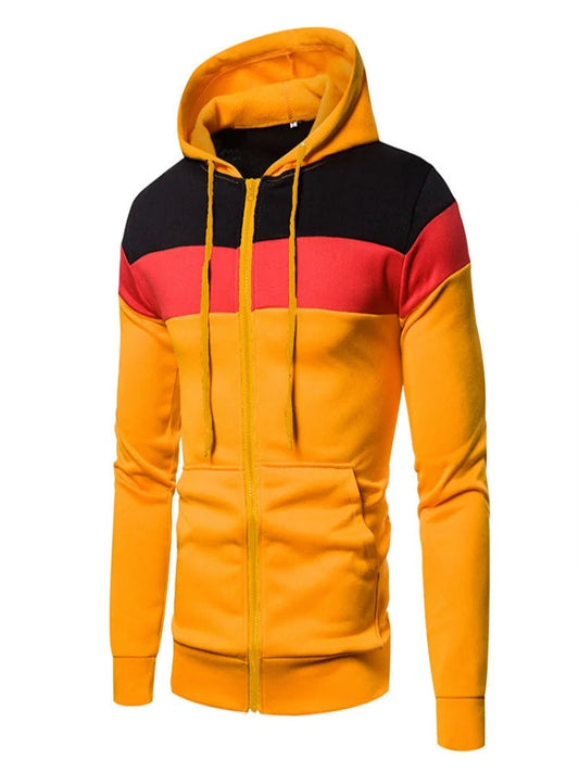 New men's hooded zipper splicing color sports top fleece insulation casual wear hooded sports top zipper comfortable hoodie Zen fit plus