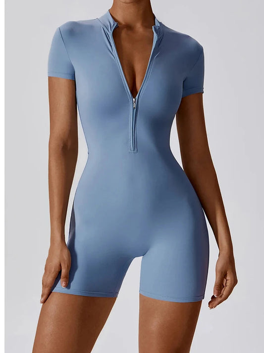 Summer Zipper Workout Jumpsuit Sports Overalls Women Gym Clothing Running Fitness Suits Gym Tracksuit Short Sportswear Yoga Set Zen fit plus