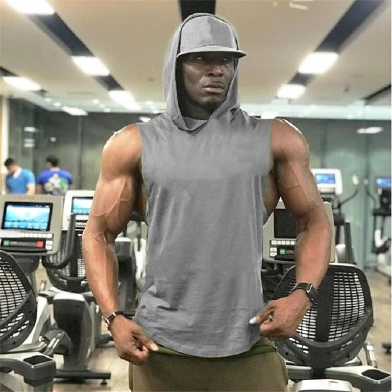 Bodybuilding Stringer Hoodies Gym Sleeveless Hooded Fitness Tank Tops Mens Running Sport Clothing Cotton Breathable Cool Shirt Zen fit plus