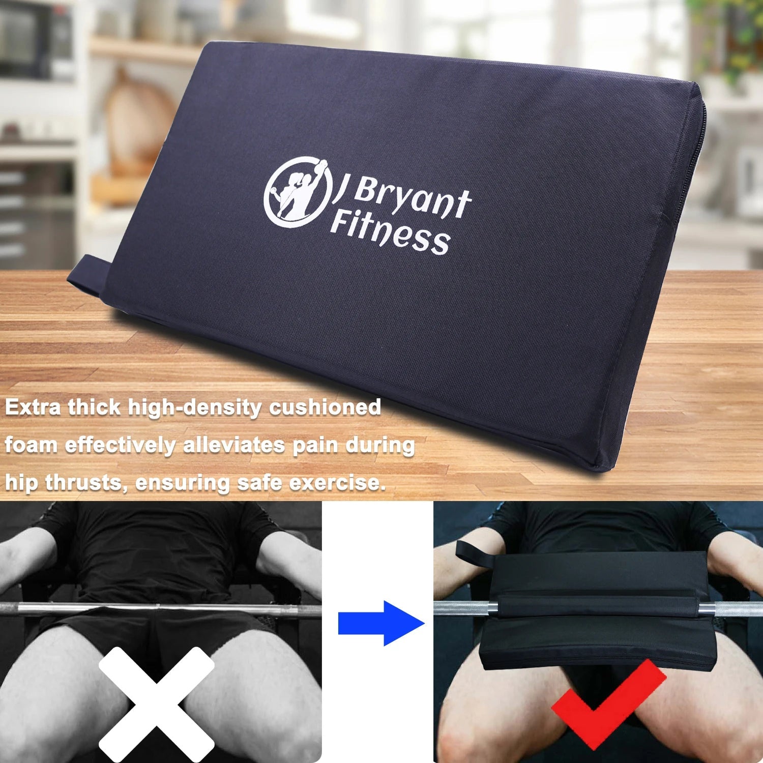 Square Hip Thrust Pad Extra Thick Foam Cushion for Barbell Weightlifting Hip Thrusts Glute Bridges Premium Home Gym Equipment Zen fit plus
