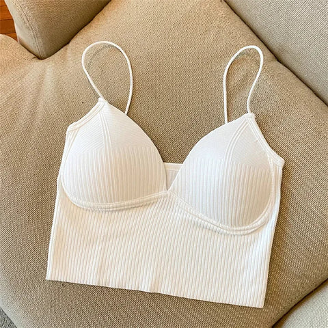Women Crop Tops Sexy Solid Color Camisole Ice Silk Tube Top Seamless Sports Tank Top Wireless Underwear Padded Bra Bralette Vest Zen fit plus