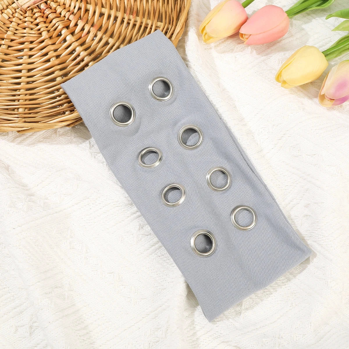 AWAYTR Punk Girl Fabric Hollow Elastic Headbands Metal Rock Personalized Hollow Eyelets Hair Band Casual Sports Grommet Headband Zen Fit Plus
