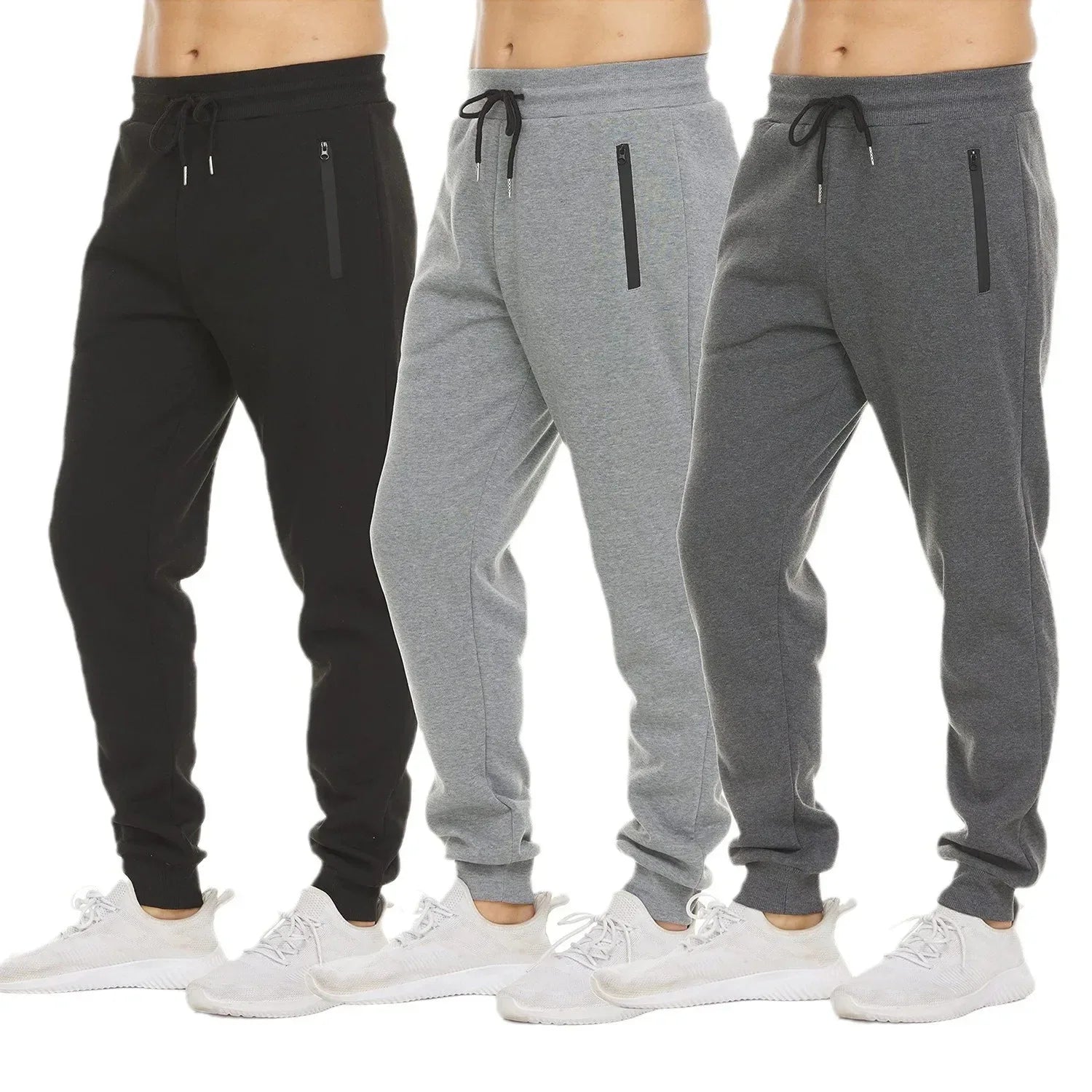 Unisex Sweatpants Side Zipper Pockets Men Joggers Track Pants Elastic Waist Sport Casual Trousers Baggy Fitness Gym Clothing - Zen Fit Plus