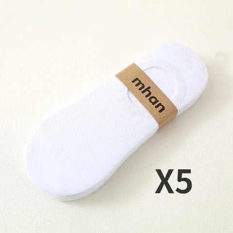 Socks Men Short No Show Low Cut Ankle Cotton Thin Black White Multipack Non-slip Silicone Summer Breathable Invisible 5pair /Lot - Zen Fit Plus