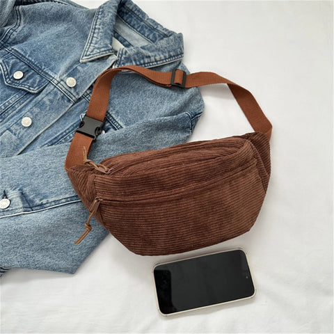 Corduroy Women Waist Packs with Zipper Ladies Shoulder Crossbody Bag Fashion Casual Travel Fanny Pack Female Adjustable Bag Zen fit plus