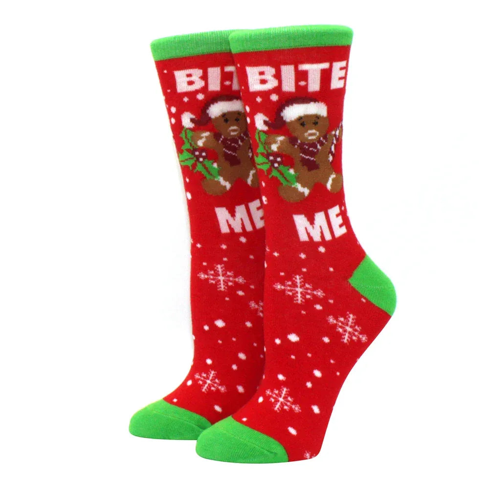 1 pair of Christmas tree, old man and reindeer fashion trend ladies Christmas medium cotton socks - Zen Fit Plus