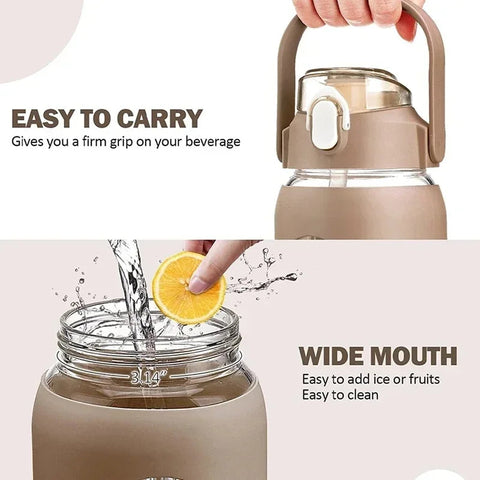 1000ML Glass Water Bottles With Straw, Glass Bottle With Silicone Sleeve And Time Marker, For Gym Camping Home Office Zen fit plus