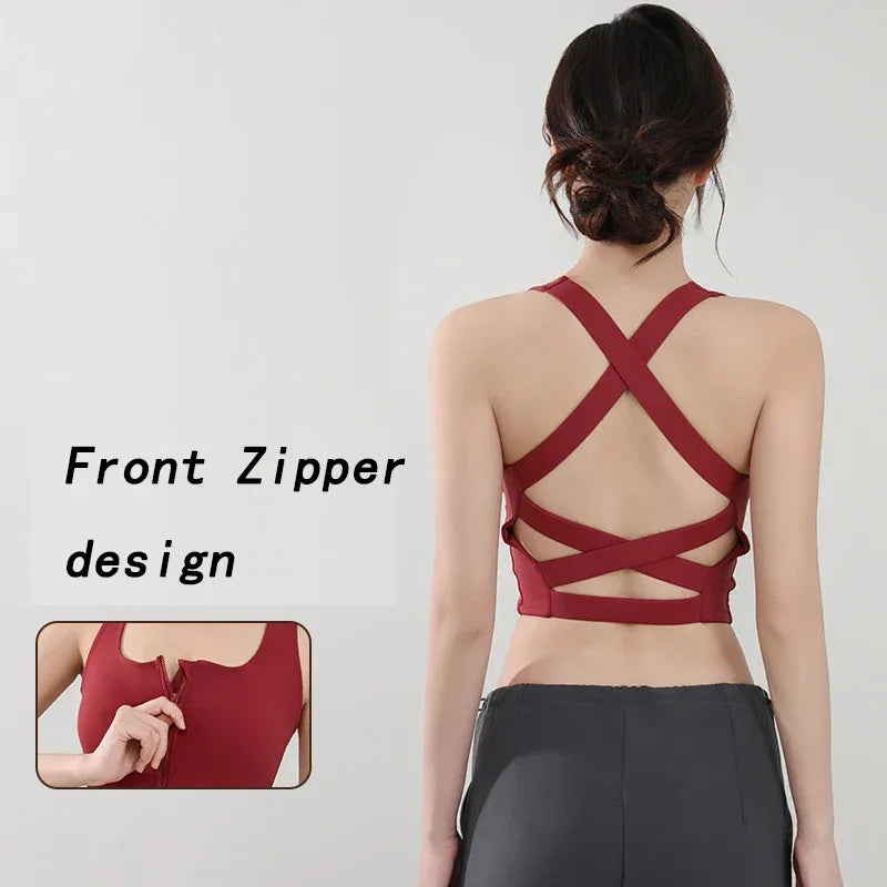 Women Fitness Underwear Yoga Bras cross Back Beauty Sports Bras Front Zippe Top Bra Sexy Breathable Underwear For Women Gym Top - Zen Fit Plus