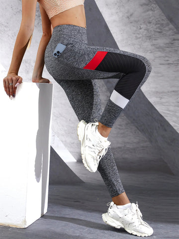 Colorblocked Mesh High Waist Yoga Pants with Side Pockets Leggings for Women Tummy Control Workout Shaping Leggings Zen fit plus