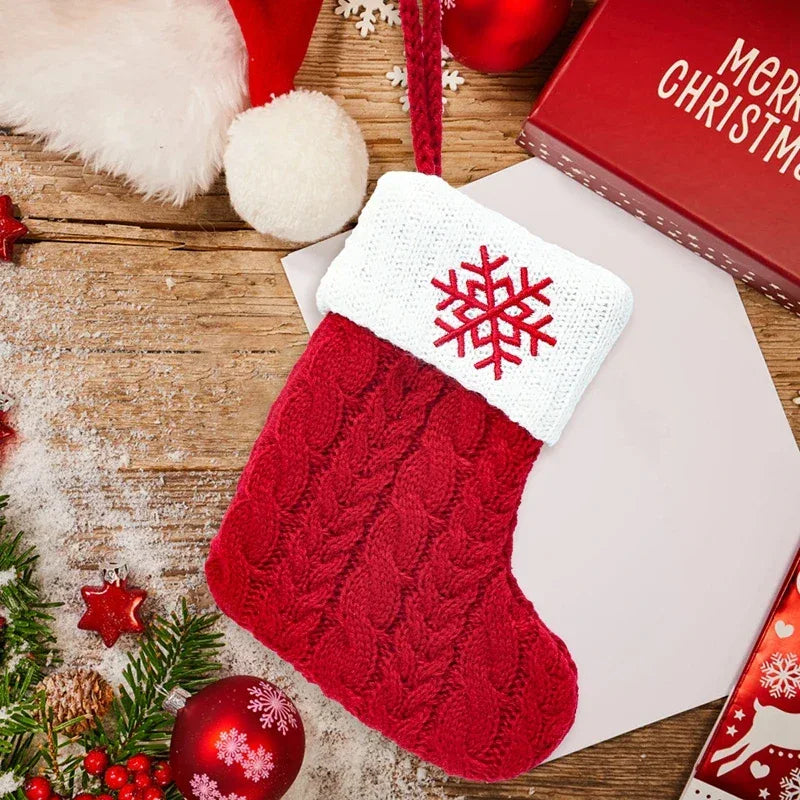 Christmas Socks Knitting Snowflake Letter Stocking Christmas Decoration 2025 For Home Xmas Tree Ornament Gift Navidad Natal 2026 - Zen Fit Plus