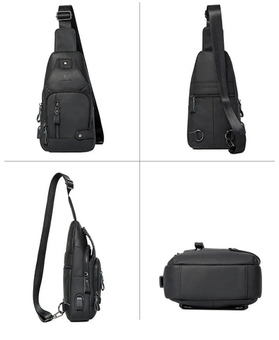 HUMERPAUL Men's Usb Chest Bag 100% Genuine Leather Crossbody Shoulder Bags Multifunction Travel Outdoor Messenger Pack Fashion - Zen Fit Plus