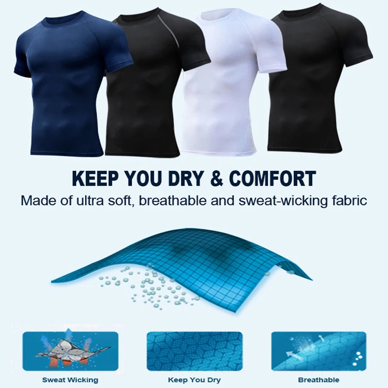 Men's Print Compression Shirts Summer Short Sleeve Rash Guard Gym Workout T-shirt Athletic Quick Dry Baselayer Undershirts Tops Zen fit plus