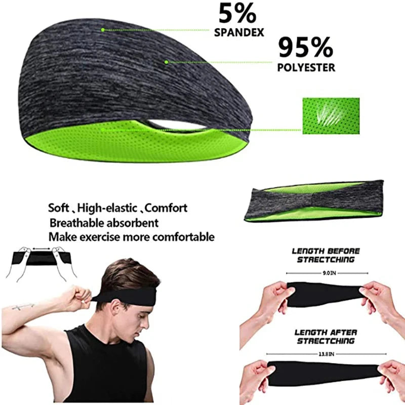 3PCS Sweatband for Men Women Elastic Sport Hairbands Head Band Yoga Headbands Headwear Headwrap Sports Workout Hair Accessories Zen Fit Plus