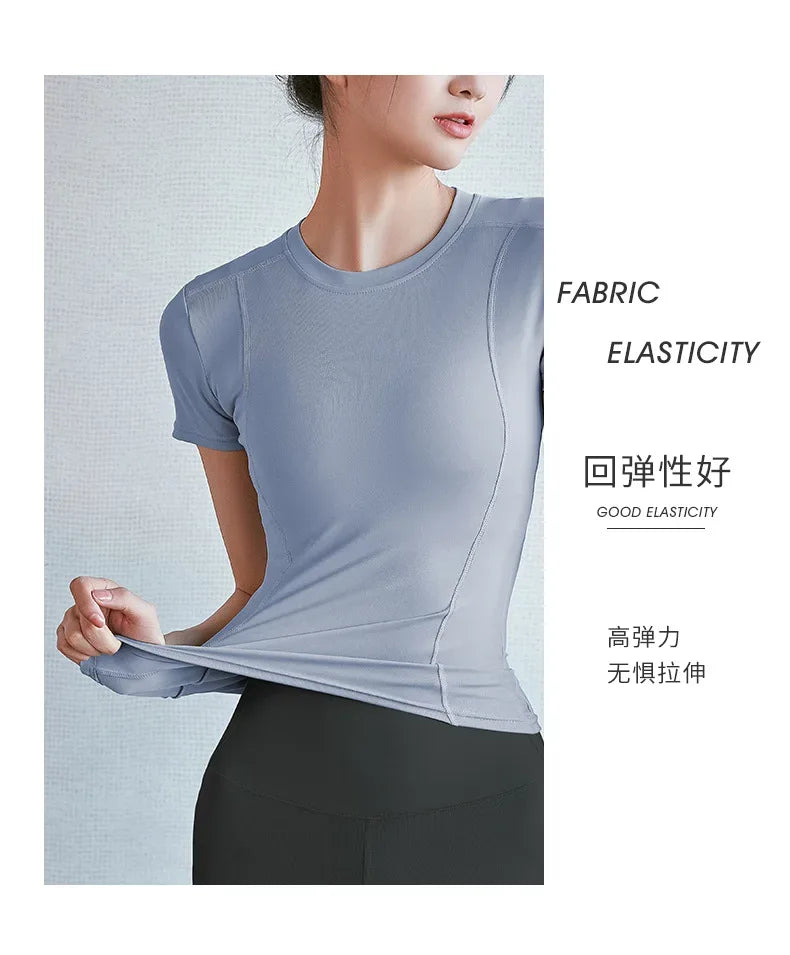 2024 Women's Sports Fitness Clothing Slim Running Sweat Absorbing Skinny Yoga Clothes Quick Drying Clothes Short Sleeved T-shirt - Zen Fit Plus