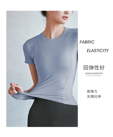 2024 Women's Sports Fitness Clothing Slim Running Sweat Absorbing Skinny Yoga Clothes Quick Drying Clothes Short Sleeved T-shirt - Zen Fit Plus