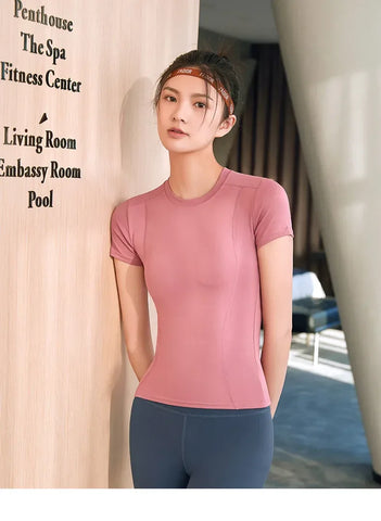 2024 Women's Sports Fitness Clothing Slim Running Sweat Absorbing Skinny Yoga Clothes Quick Drying Clothes Short Sleeved T-shirt - Zen Fit Plus
