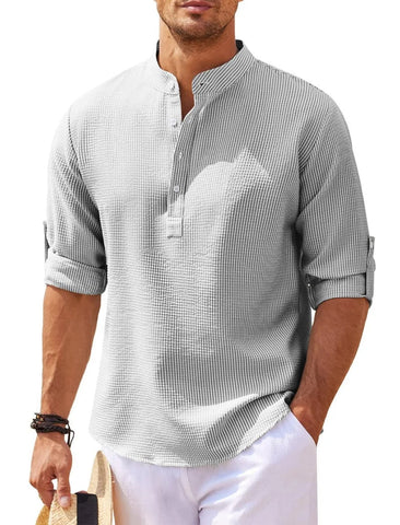 Casual Men's Cotton Blouse – Solid Color Loose Long-Sleeved T-Shirt for Handsome Spring and Autumn Style