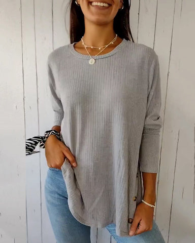 Ribbed Knit Long Sleeve Crew Neck T-Shirt for Women