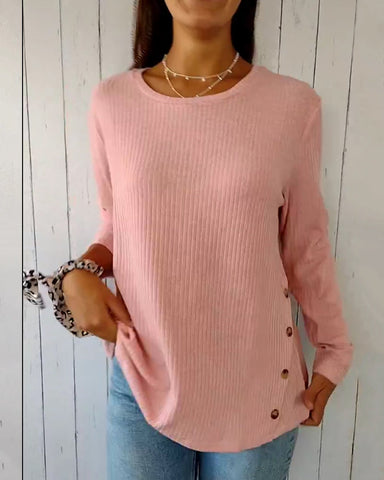 Ribbed Knit Long Sleeve Crew Neck T-Shirt for Women